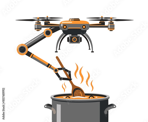 Future Kitchen: Robotic Drone Stirring Soup with a Spoon