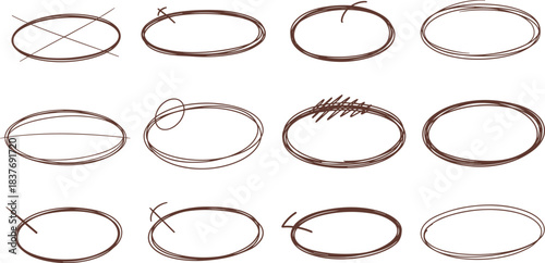 Sketchy Ellipse Set: A series of hand-drawn ellipses in varying styles, offering a versatile collection for design and visual communication projects.