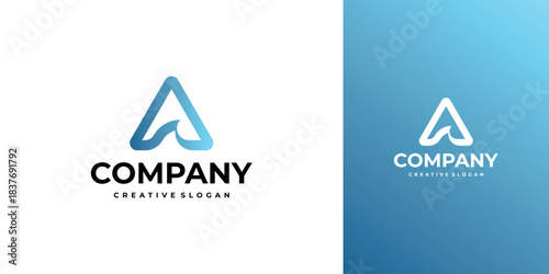 Vector Symbol Logo Design Initial Letter A Triangle Shape with Modern Water Wave Template
