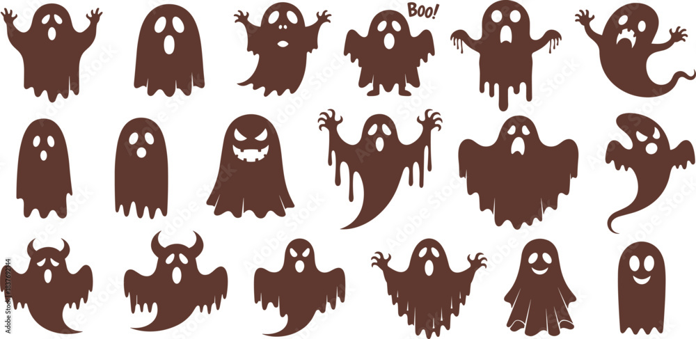 Obraz premium A Collection of Spooky and Playful Ghost Silhouettes for Halloween and Beyond