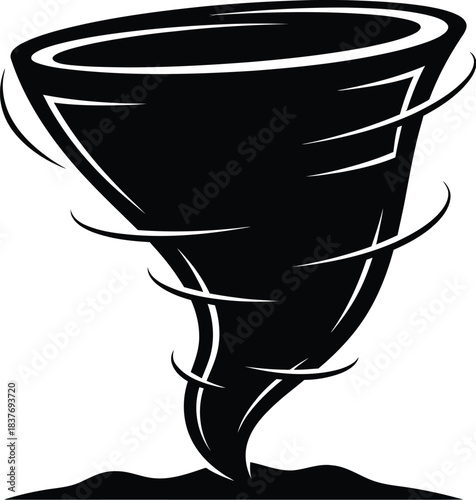 Dramatic swirling tornado illustration with elegant lines on transparent background silhouette