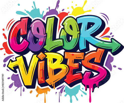 vibrant solid color color vibes graffiti text effect vector design