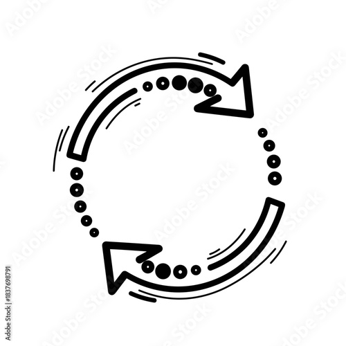 Circular loading spinner with arrows and dots in minimal style  