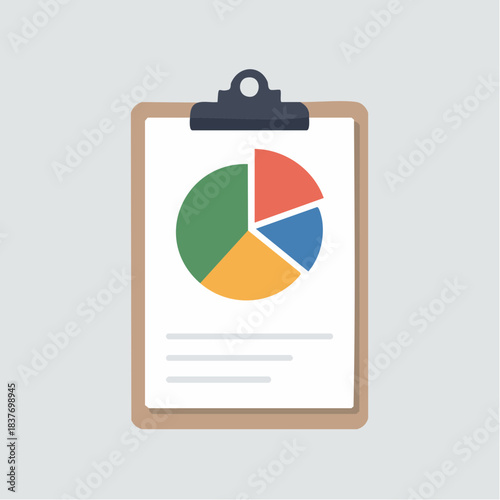 Clipboard with Pie Chart Business Report.