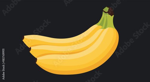 A bunch of ripe yellow bananas is depicted in a simple and clean flat design style against a solid dark background for contrast.