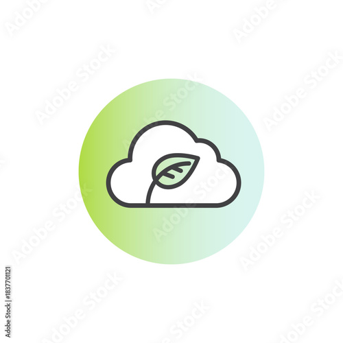 Net Zero CO2 Cloud With Leaf Line Icons Badge