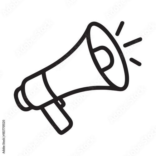 Simple line drawing of a megaphone announcing loudly