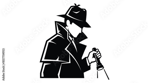 A detective with a magnifying glass distinctive noir style silhouette