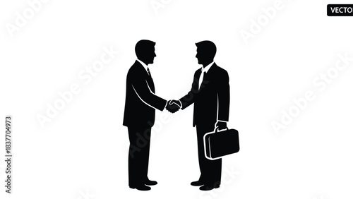 Two businessmen shaking hands with a briefcase a professional silhouette