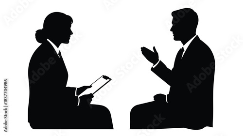 A business interview with a man and woman a striking silhouette