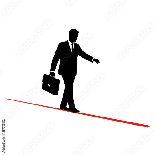 Businessman balancing on a tightrope demonstrating risk and focus in business.
