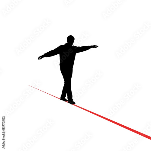Silhouette of a man balancing on a tightrope with outstretched arms.