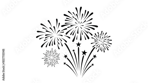 Celebratory fireworks display with stars a striking black silhouette