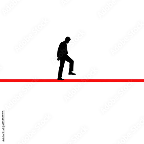 Silhouette of a man stepping over a red line.