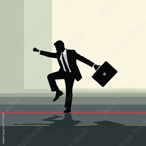 Businessman balancing on a line, focused on his goals, achieving success.
