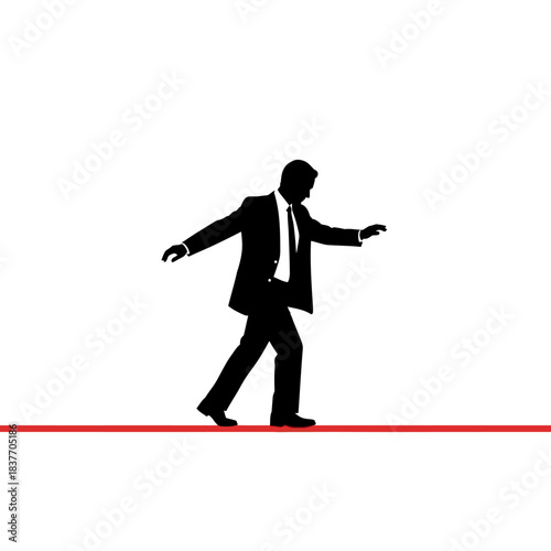 Businessman balancing on a tightrope demonstrating risk and focus in business.