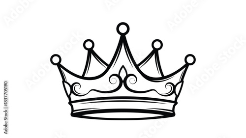 Detailed royal crown design a captivating black and white illustration silhouette