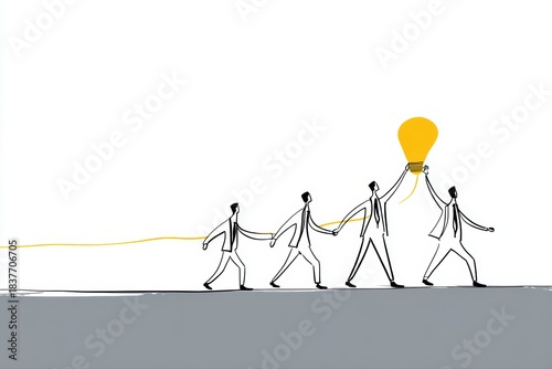 Simple line illustration of teamwork and collaboration in business setting