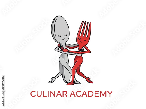 A whimsical illustration of a spoon and fork dancing together, with the text "CULINAR ACADEMY" below.