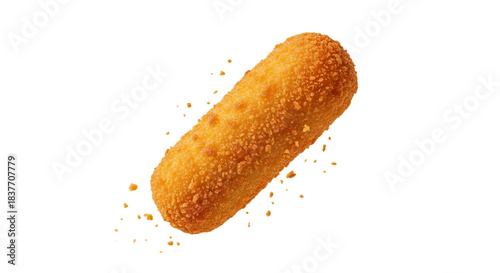 Crispy golden croquette snack on a clean white surface enticing taste with a burst of flavor and crispy texture creating a tantalizing food experience
