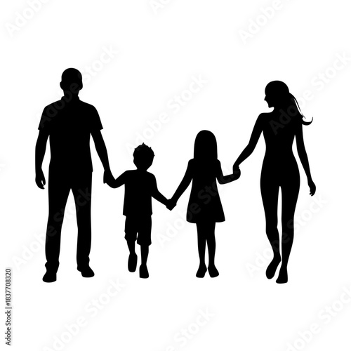 Family Holding Hands Silhouette Vector Illustration