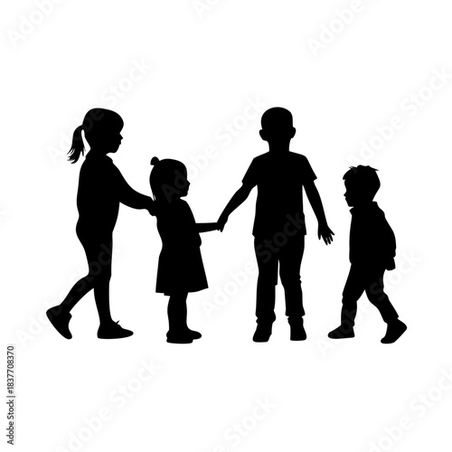 Kids With Disability Silhouette Vector Illustration
