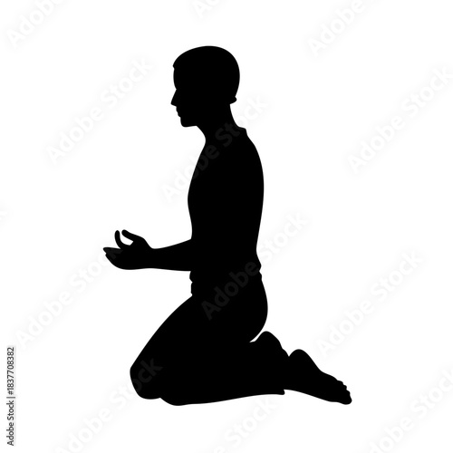Kneeling Meditation Silhouette Vector Illustration