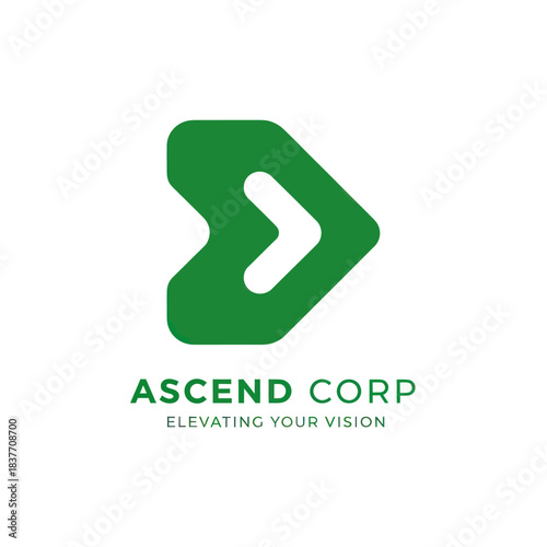 Ascend Corp Logo with Green Arrowhead Design and Slogan.