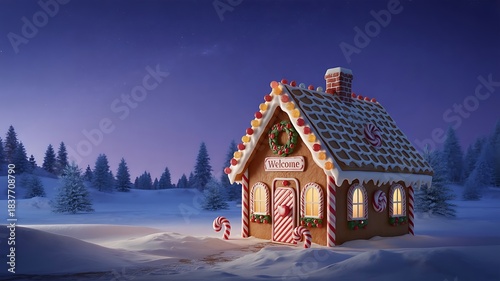 Wallpaper Mural Gingerbread house in snowy winter landscape at twilight Torontodigital.ca