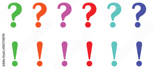 Colorful question and exclamation marks set with white stroke. Vector icons