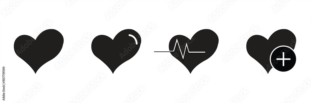 Obraz premium Heart icon set in linear design, Medical concept. Medical healthcare. Love and passion concept. Heart shape. Romantic design. Vector illustration