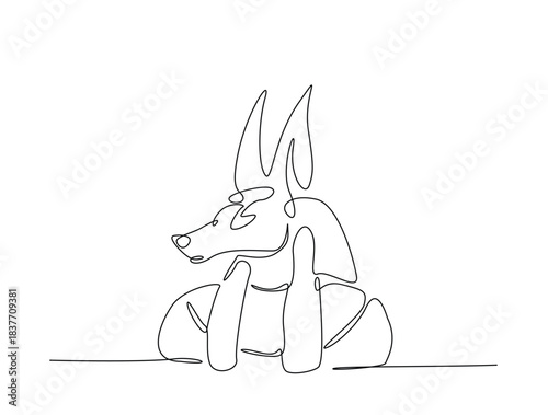 Continuous line art drawing of Ancient Egyptian god Anubis. Deity with canine head in single line art drawing vector illustration. Editable stroke.