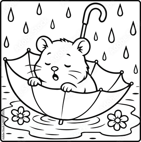 Sleepy Hamster in a Rainy Day Umbrella Boat