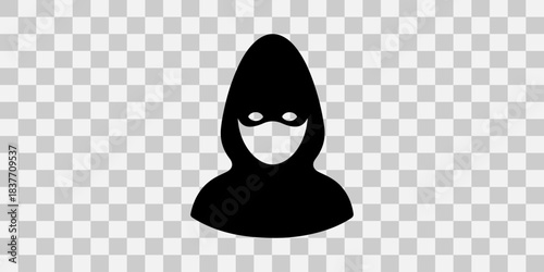 Silhouette of a person in a hooded cloak and mask