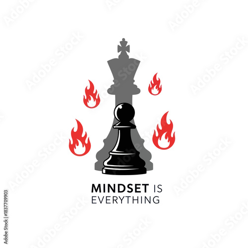 Chess Pawn and King Shadow with Flames Representing Mindset.