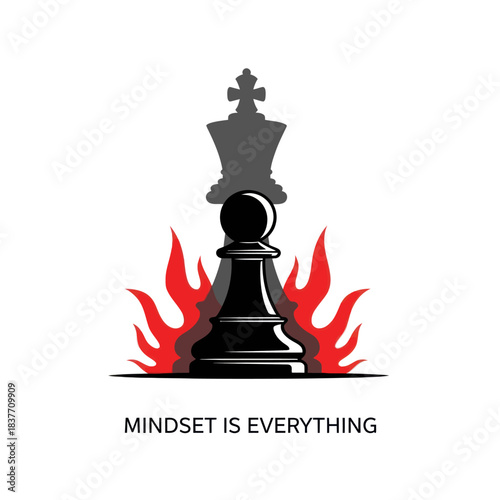 Chess Pawn with King Shadow and Flames Illustrating Mindset is Everything.