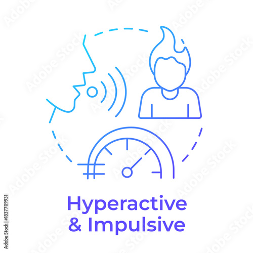 Hyperactive and impulsive blue gradient concept icon. Self control. Social interaction, emotional regulation. Round shape line illustration. Abstract idea. Graphic design. Easy to use in blog post
