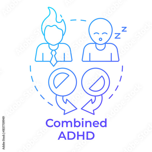 Combined adhd blue gradient concept icon. Attention deficit, mood control. Social communication. Round shape line illustration. Abstract idea. Graphic design. Easy to use in blog post, booklet