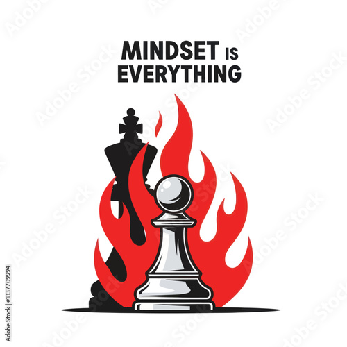 Chess pawn and king in flames symbolizing strategic mindset.
