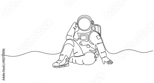 Continuous Line Drawing of an Astronaut Floating in Space,Continuous Line Drawing of Astronaut Waving in SpacOne continuous line drawing of space astronaut,