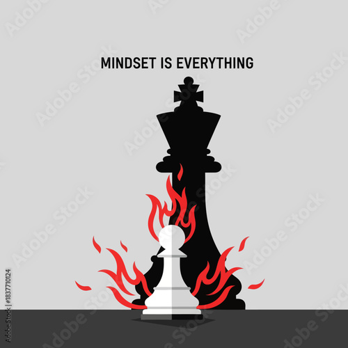 Chess pawn with king shadow and fire, mindset is everything.