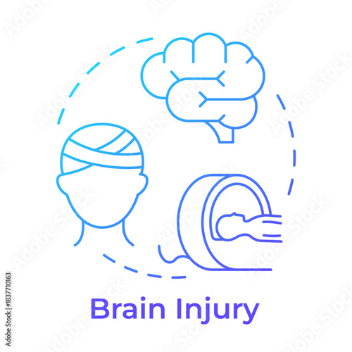 Brain injury blue gradient concept icon. Neurology examination. Mri scan, diagnostic procedure. Round shape line illustration. Abstract idea. Graphic design. Easy to use in blog post, booklet