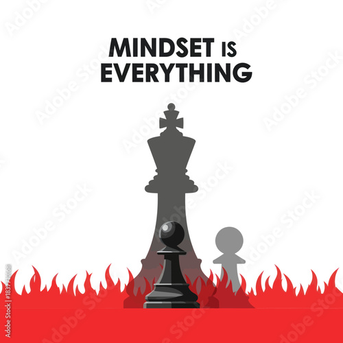 Chess pawn with king shadow and text Mindset is Everything.