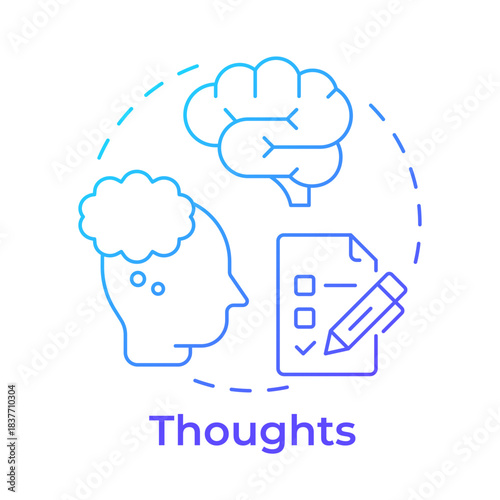 Thoughts blue gradient concept icon. Mental assessment, cognitive testing. Self evaluation. Round shape line illustration. Abstract idea. Graphic design. Easy to use in blog post, booklet