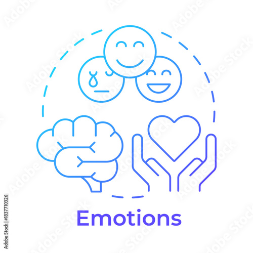 Emotions blue gradient concept icon. Emotional intelligence, mental health. Empathy care. Round shape line illustration. Abstract idea. Graphic design. Easy to use in blog post, booklet