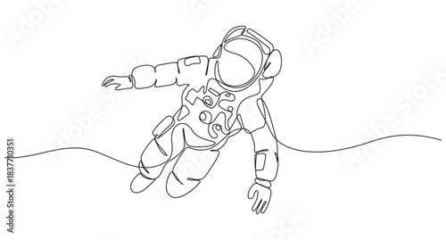 Continuous Line Drawing of an Astronaut Floating in Space,Continuous Line Drawing of Astronaut Waving in SpacOne continuous line drawing of space astronaut,