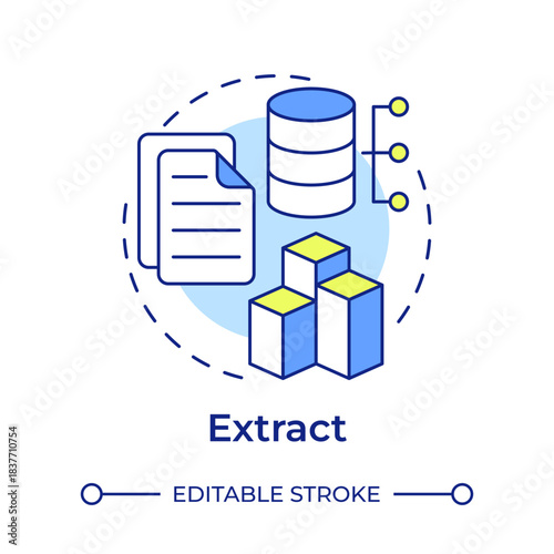 Extract multi color concept icon. Data management, database processing. Technical documentation. Round shape line illustration. Abstract idea. Graphic design. Easy to use in infographic, presentation