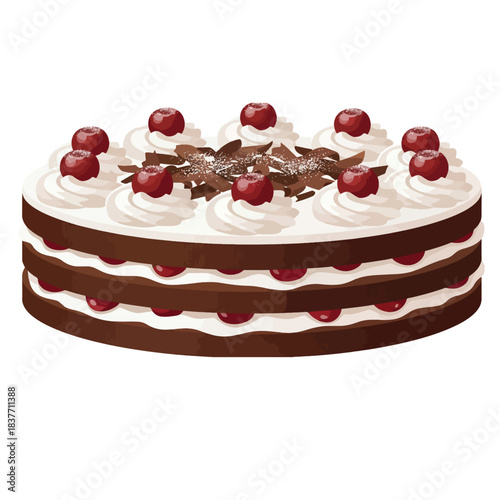 Black Forest Cake with Chocolate Layers and Whipped Cream – Vector Illustration