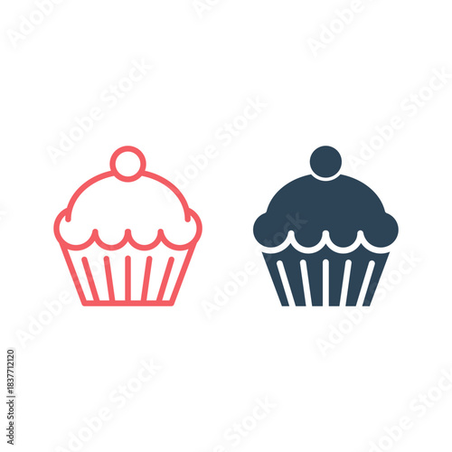 Cupcake icons set, small cake designed to serve one person