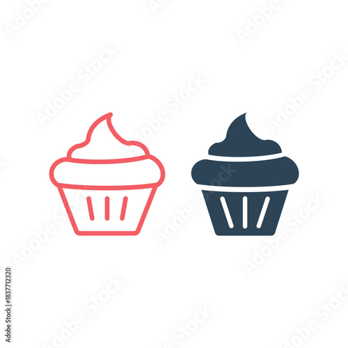Cupcake icons set, small cake designed to serve one person
